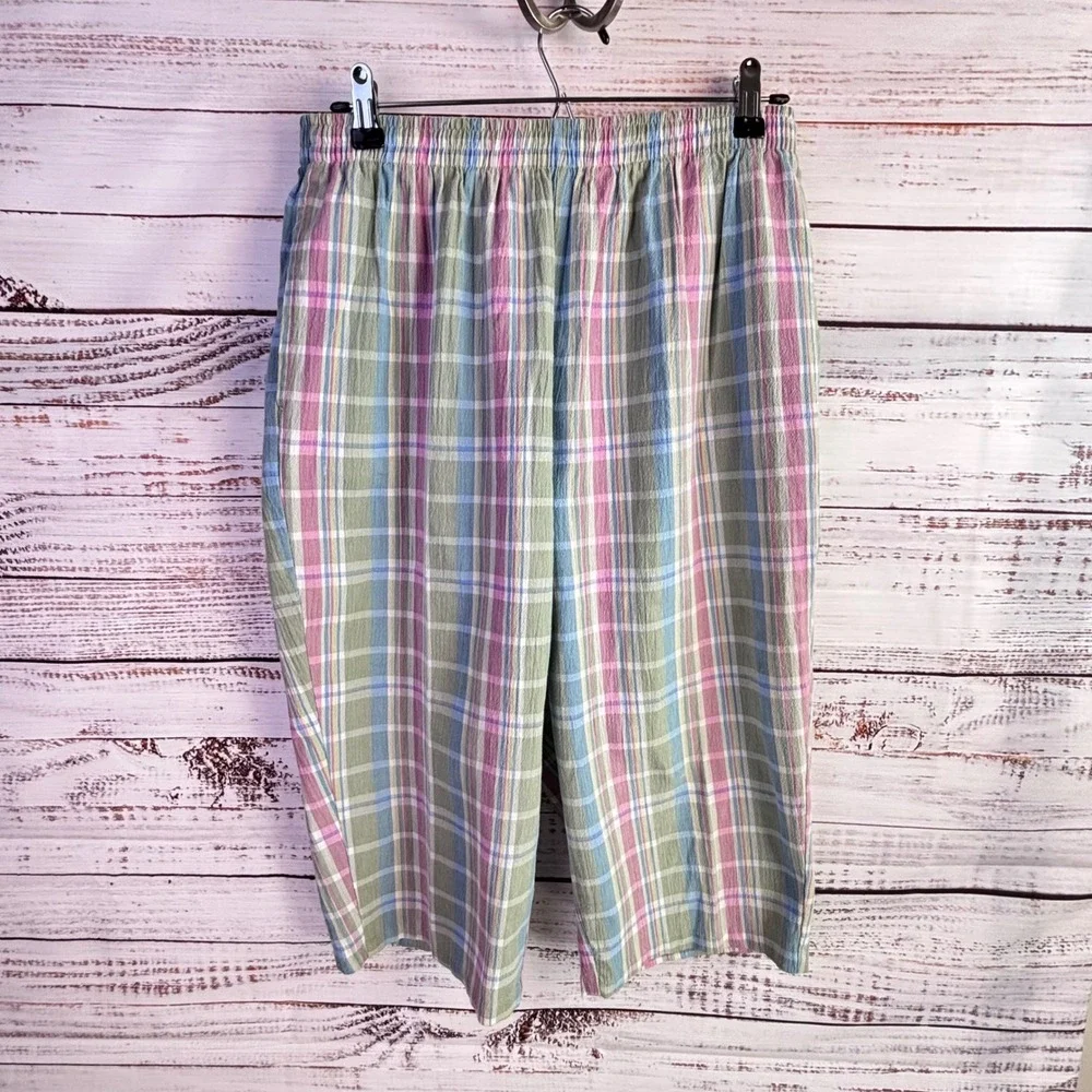 Grandmacore‎ Vintage Plaid Bermuda Shorts Blair L Green Pink Blue Cotton Blend